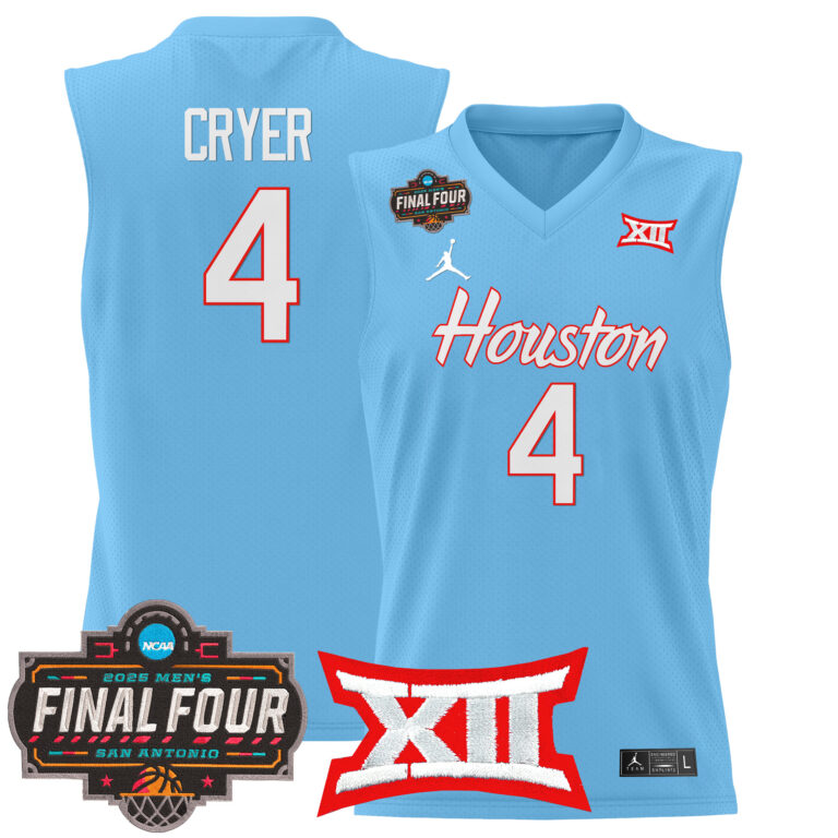 Men Houston Cougars #4 Cryer blue 2025 Final Four Patch NCAA Jersey